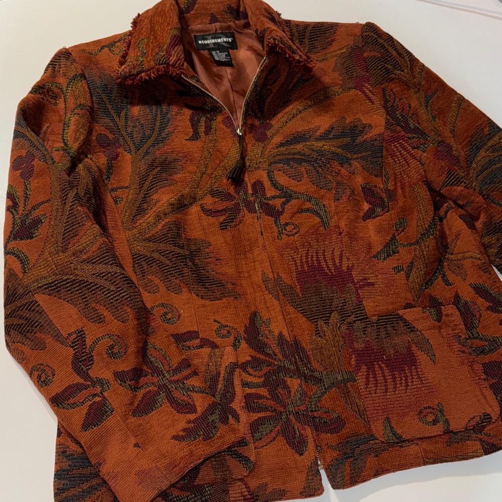 Beautiful Vintage Requirements Rust Floral Boho Tapestry Blazer‎ Styled Jacket